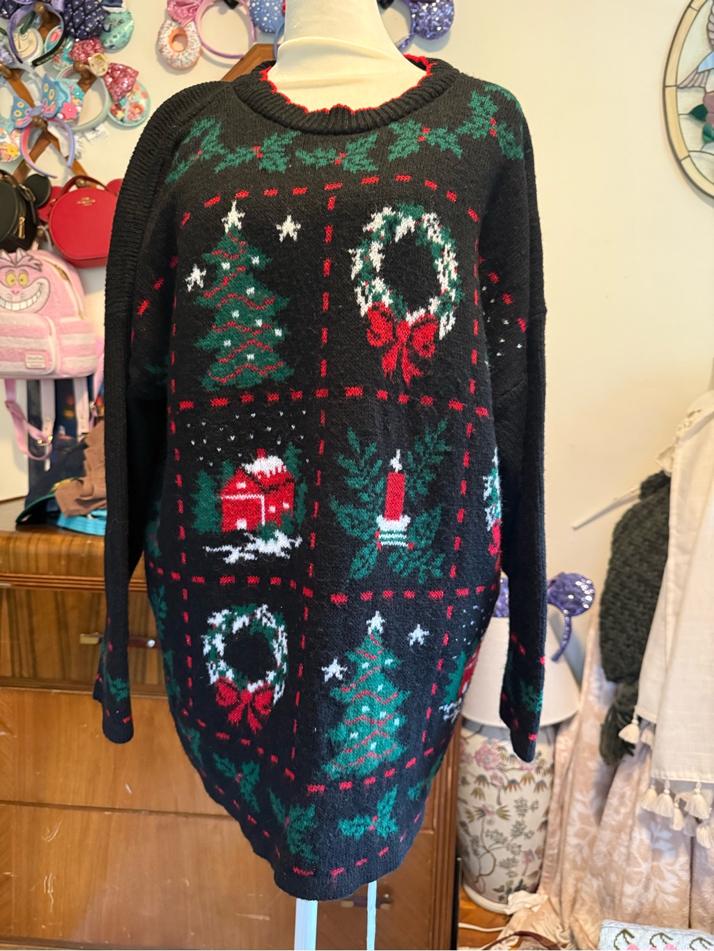 Vintage Large Adele Rare Christmas Sweater 1980’s. Retro Mcm Wreath